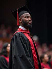 a graduate man in their academic gown at stage to receive their diploma