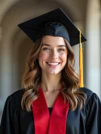 a graduate woman wearing their academic regalia