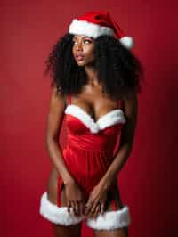 woman wearing (naughty Christmas) (sexy Christmas costume) Santa outfit posing for photo