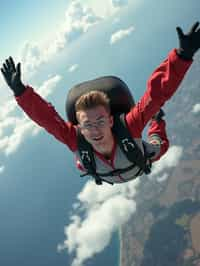 wide shot man skydiving in the air