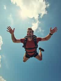 wide shot man skydiving in the air