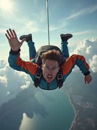 wide shot man skydiving in the air