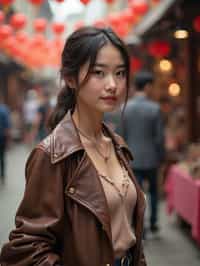 a stylish  feminine woman exploring a street market