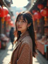 a stylish  feminine woman exploring a street market