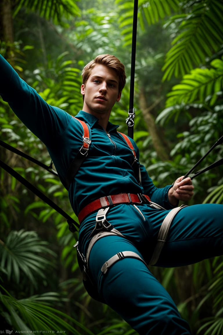 最高級 a through zip-lining Man tropical canopy rainforest アート・デザイン・音楽